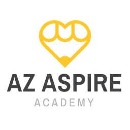 The AZ Aspire Academy Logo: A graphic of a yellow heart with eraser at the top signifying a pencil heart